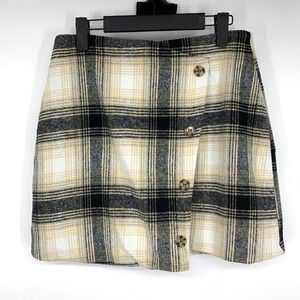 Earthbound Skirt Womens Size Medium Plaid Button Front Mini Asymmetrical Flannel